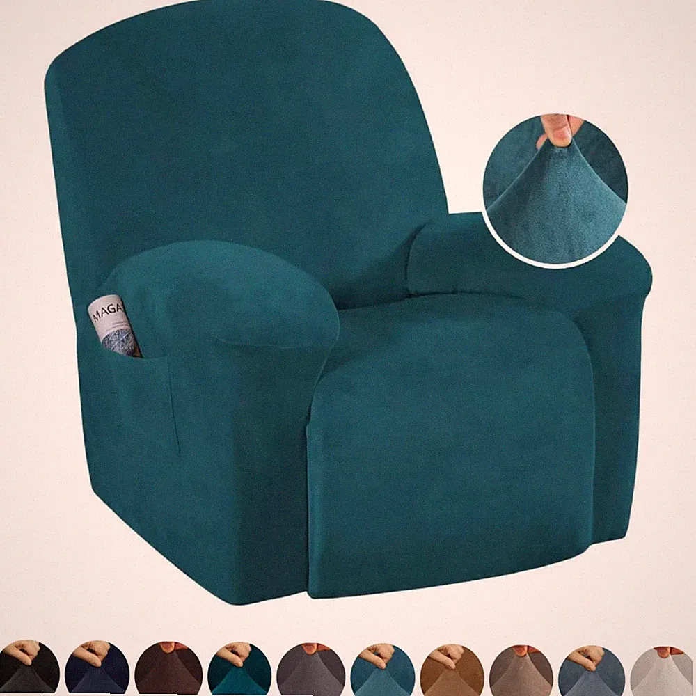 1-Piece Stretch Recliner Chair Covers Velvet Plush Chair Slip Covers with Arms