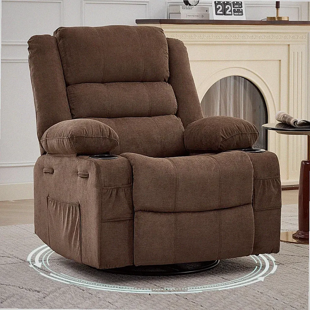360° Swivel Rocker Recliner Chair for Adults, Rocking Manual Glider Sofa with 3