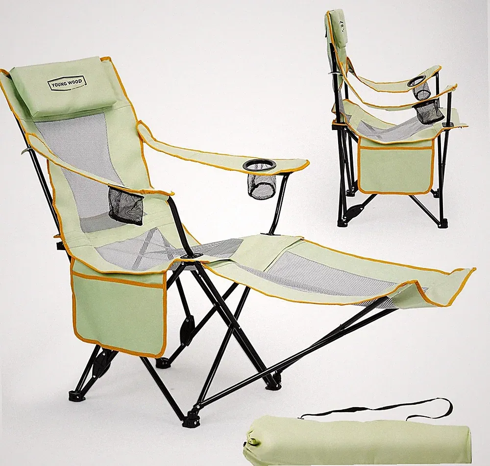 Camping Lounge Chair, Portable Reclining Camping Chair with Foot Rest, Folding C