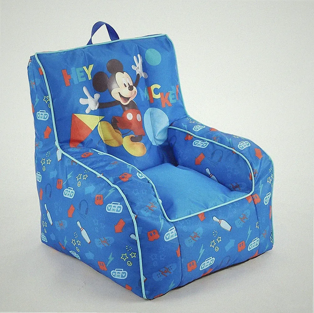 Disney Mickey Mouse Kids Nylon Bean Bag Chair With Piping And Top Carry Handle