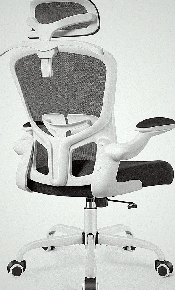 Ergonomic Office Chair with Headrest & Lumbar Support - White Mesh Design