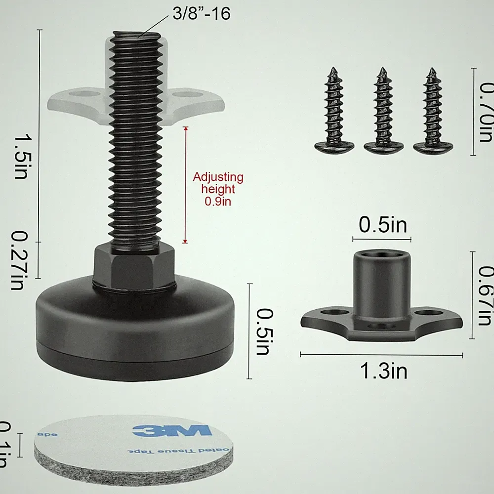 Heavy Duty Furniture Levelers - T-Nut Kit, 4 Pack, Black