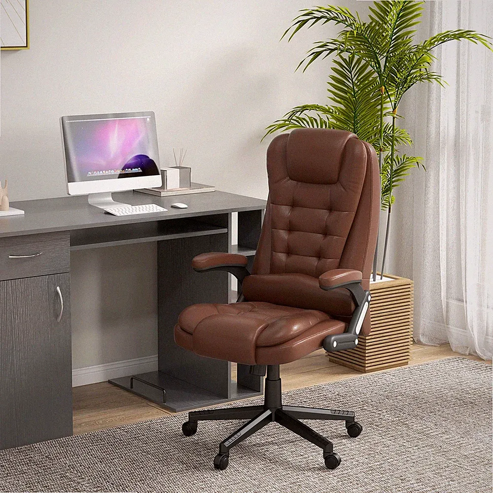 High-Back Vibration Massage Chair, Heating Office Chair, Brown