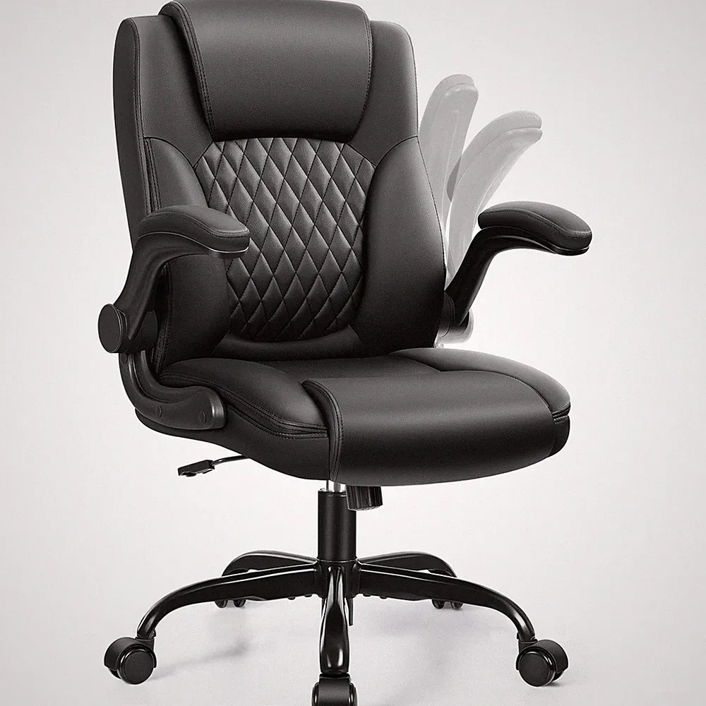 Leather Office Chair, PU Home Computer Desk Chairs with Ergonomic Back Suppor...