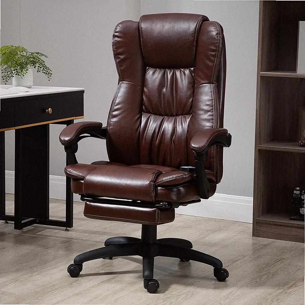 Massage High Back Home Office Computer Chair w/ Rocking & Retractable Footrest