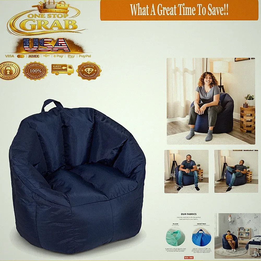 Milano Navy Bean Bag Chair for Adults Kids Teens Indoor Relaxation