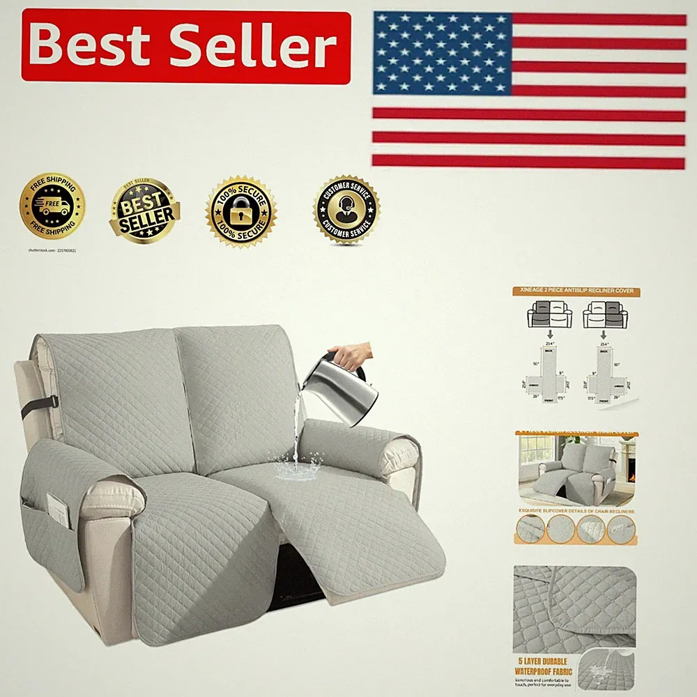 Modern Water Resistant Recliner Cover for Pets with Adjustable Fit - Light Gray