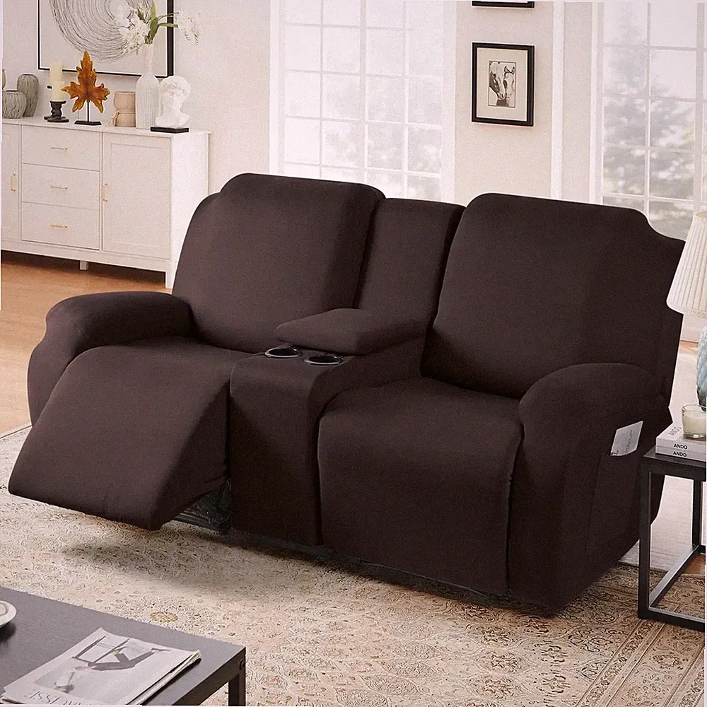 Solid Reclining Loveseat With Middle Console Couch Cover 4 Piece Polyester Cover