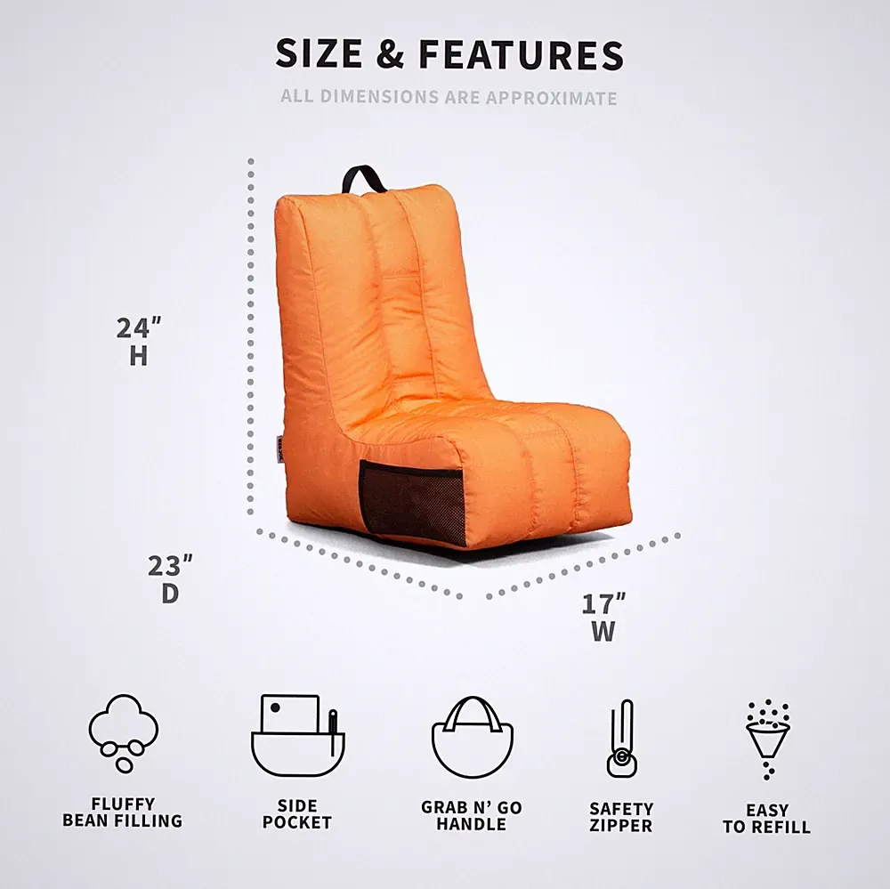 Video Lounger Bean Bag Chair, Kids, Tangerine, Polyester Nylon Blend, 2 feet