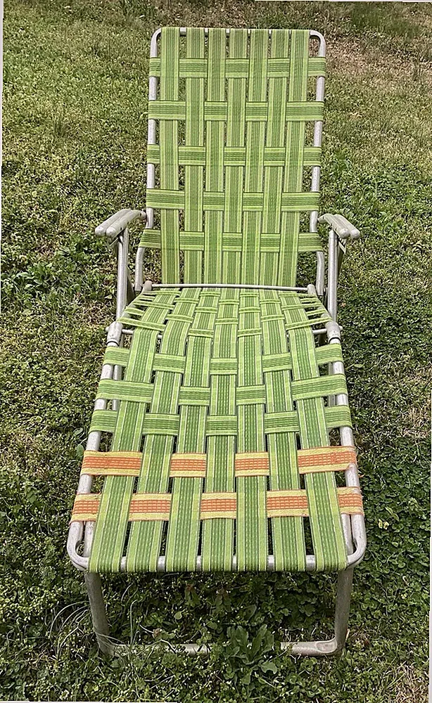 Vintage Green/Orange Aluminum Webbed Folding Chaise Lounge Chair FREE SHIPPING